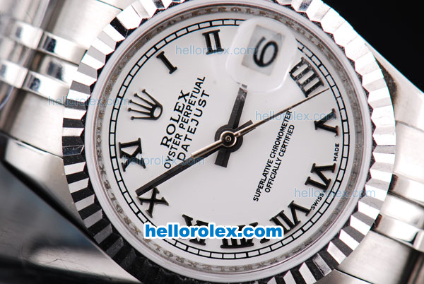 Rolex Datejust Oyster Perpetual Swiss ETA 2671 Automatic Movement Silver Case with White Dial and Roman Markers - Click Image to Close